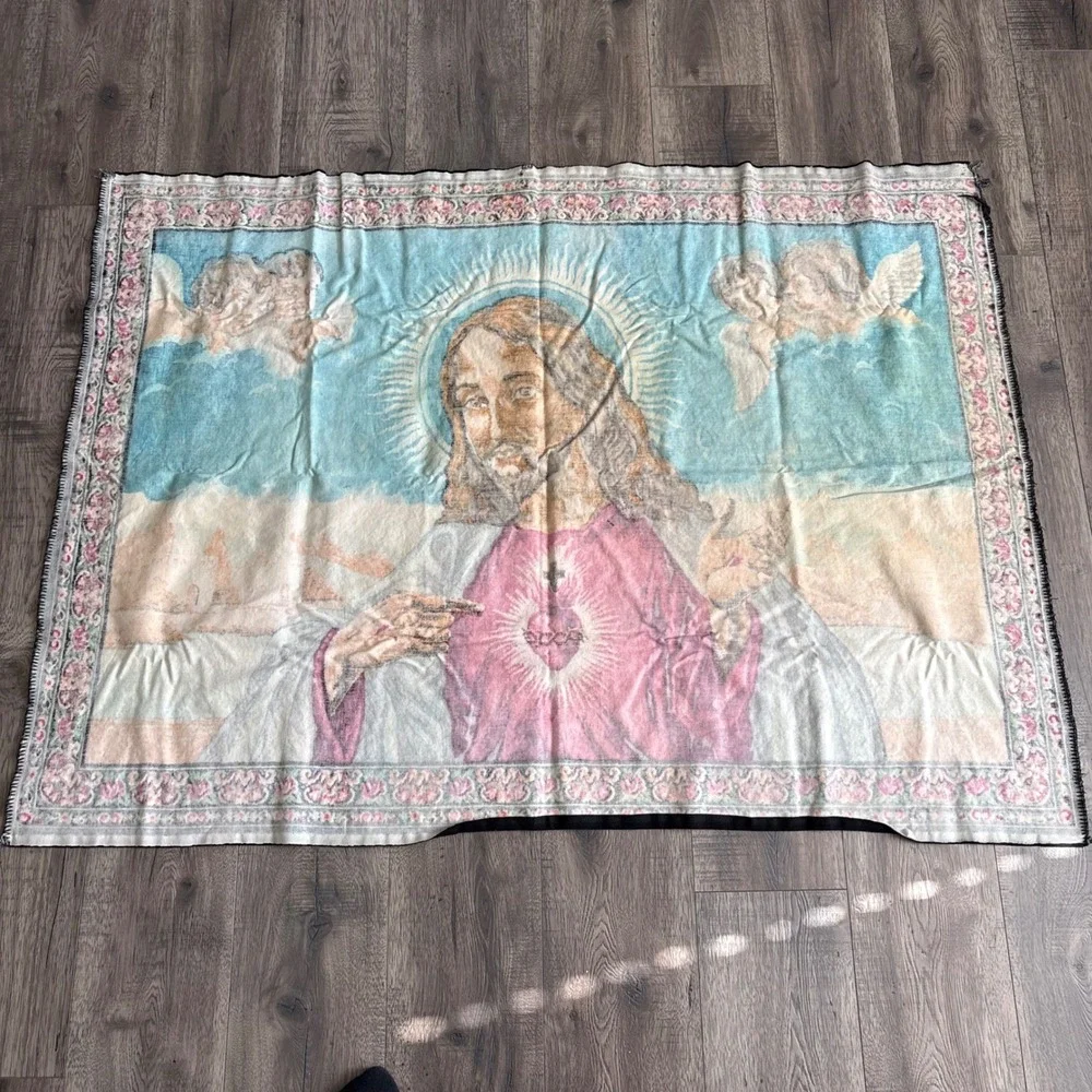 Unbranded Sacred Heart Jesus Tapestry Unisex Large Blue Woven Wall Hanging 39X54